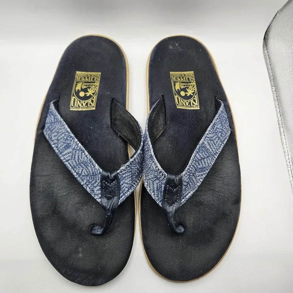Island Slipper Mens Blue Tropical Print Flip Flops Summer Comfort Vacation Sz 11